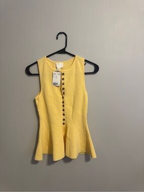 H&M Yellow Button-Front Peplum Tank